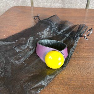 Brown Leather Bracelet with Yellow Button